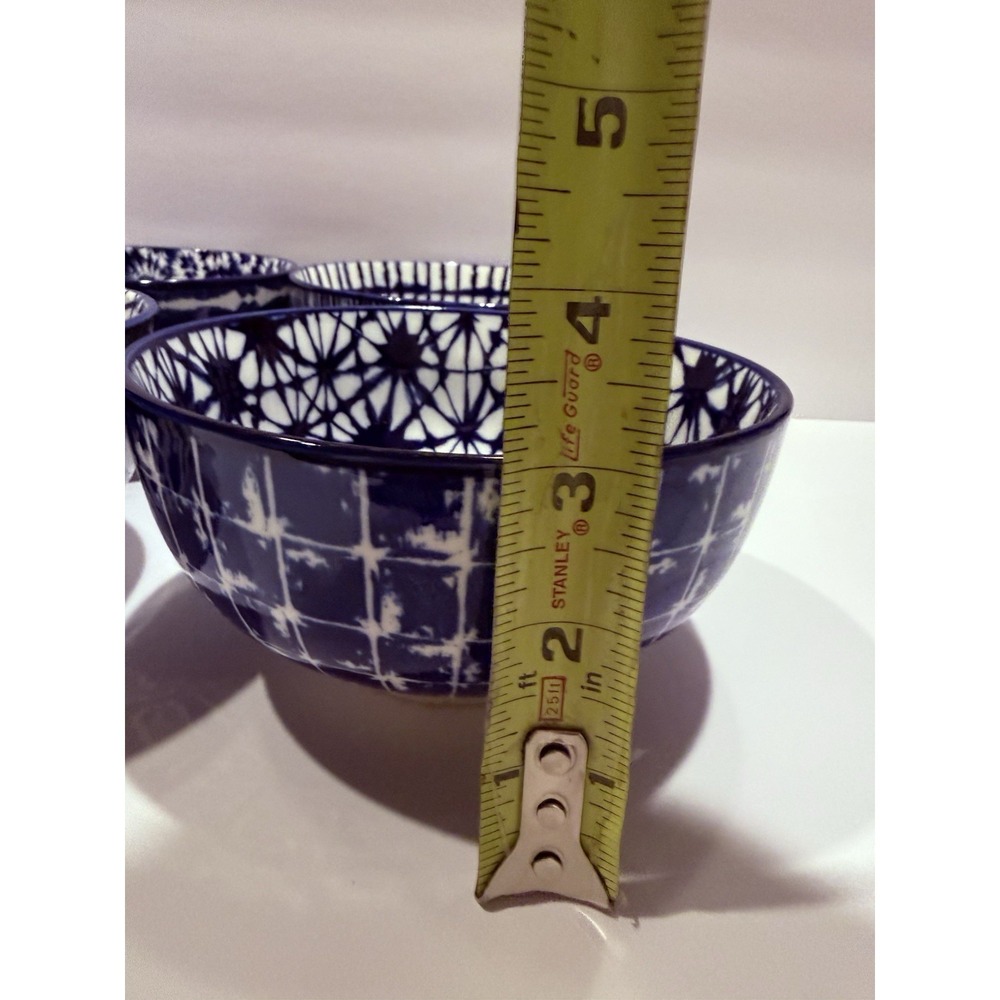 Signature International Shibori 6" Blue And White Rice Bowls Set Of 4 - Picture 8 of 9